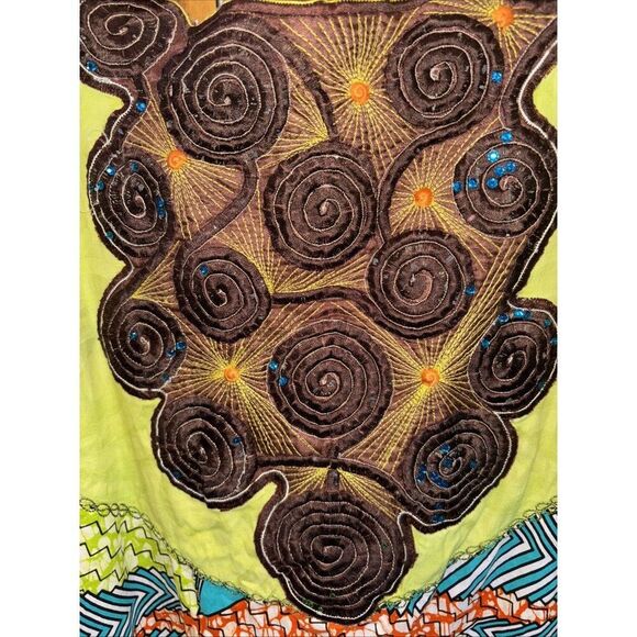 High Quality African Super Wax Nouvo Waxhaus Midi Dress Short Sleeve Embroidered - Picture 11 of 12